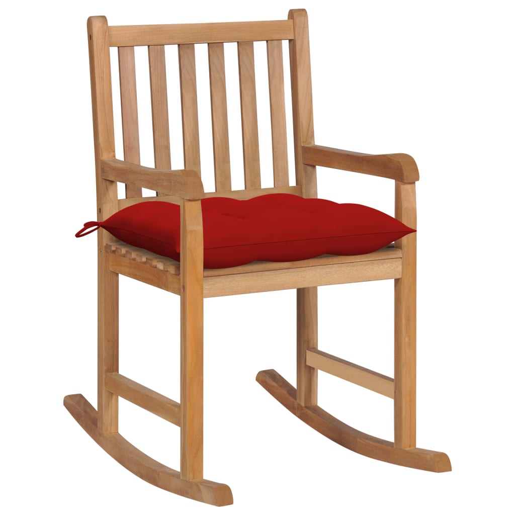 vidaXL Cadeira de baloiço com almofadão vermelho teca maciça