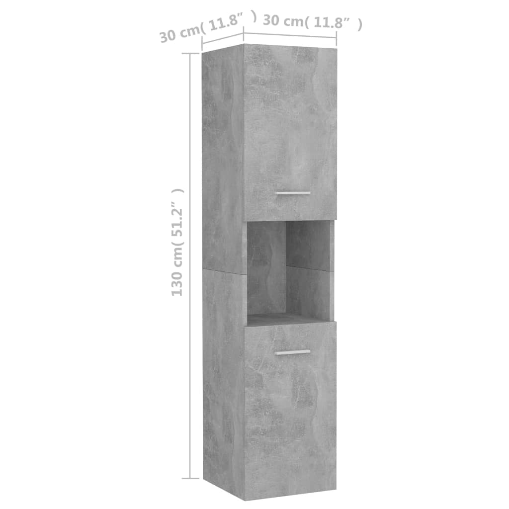 vidaXL Armário casa de banho 30x30x130 cm contrapl. cinzento cimento