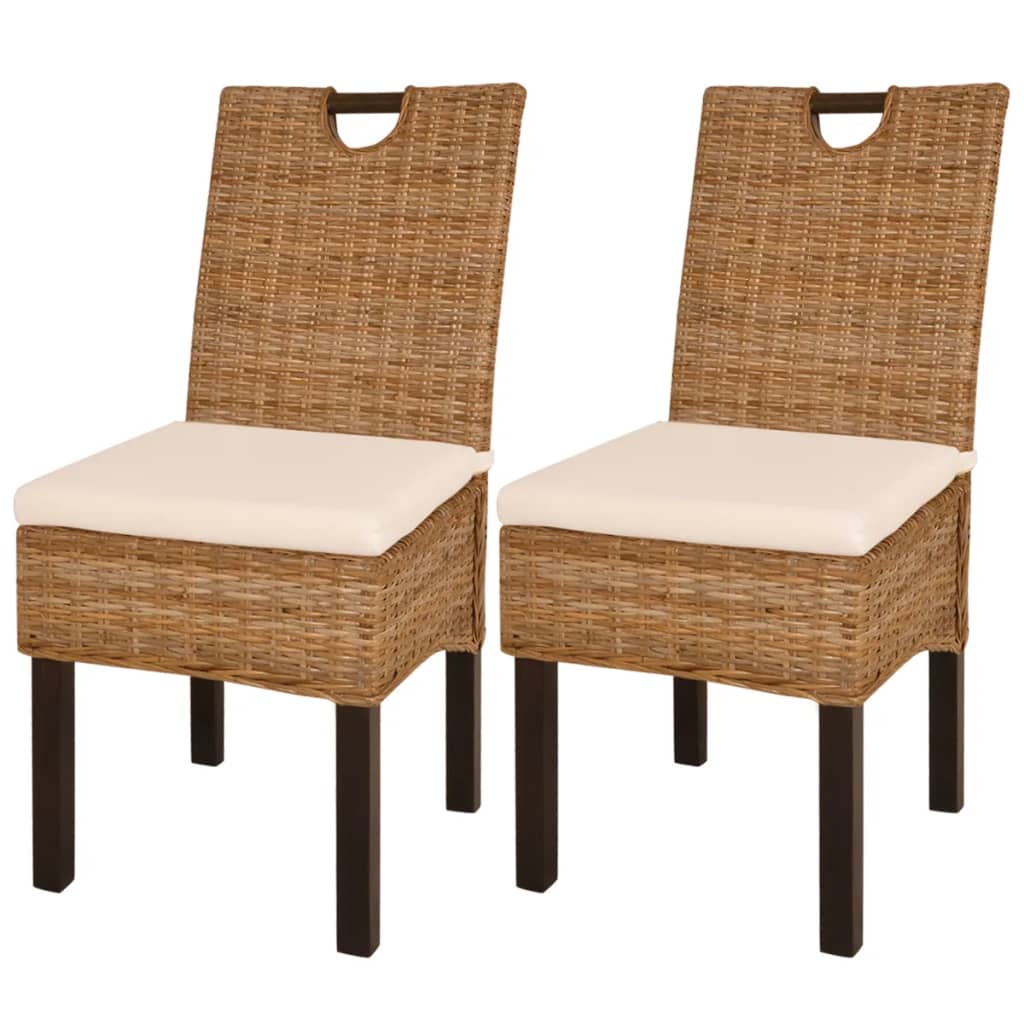 vidaXL Cadeiras de jantar, 2 pcs, vime Kubu e madeira de mangueira