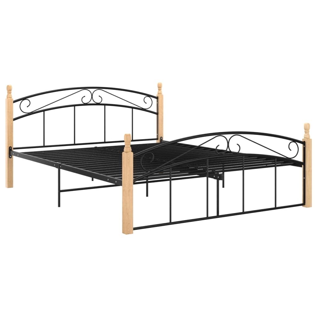 vidaXL Estrutura de cama 140x200cm metal/madeira carvalho maciça preto