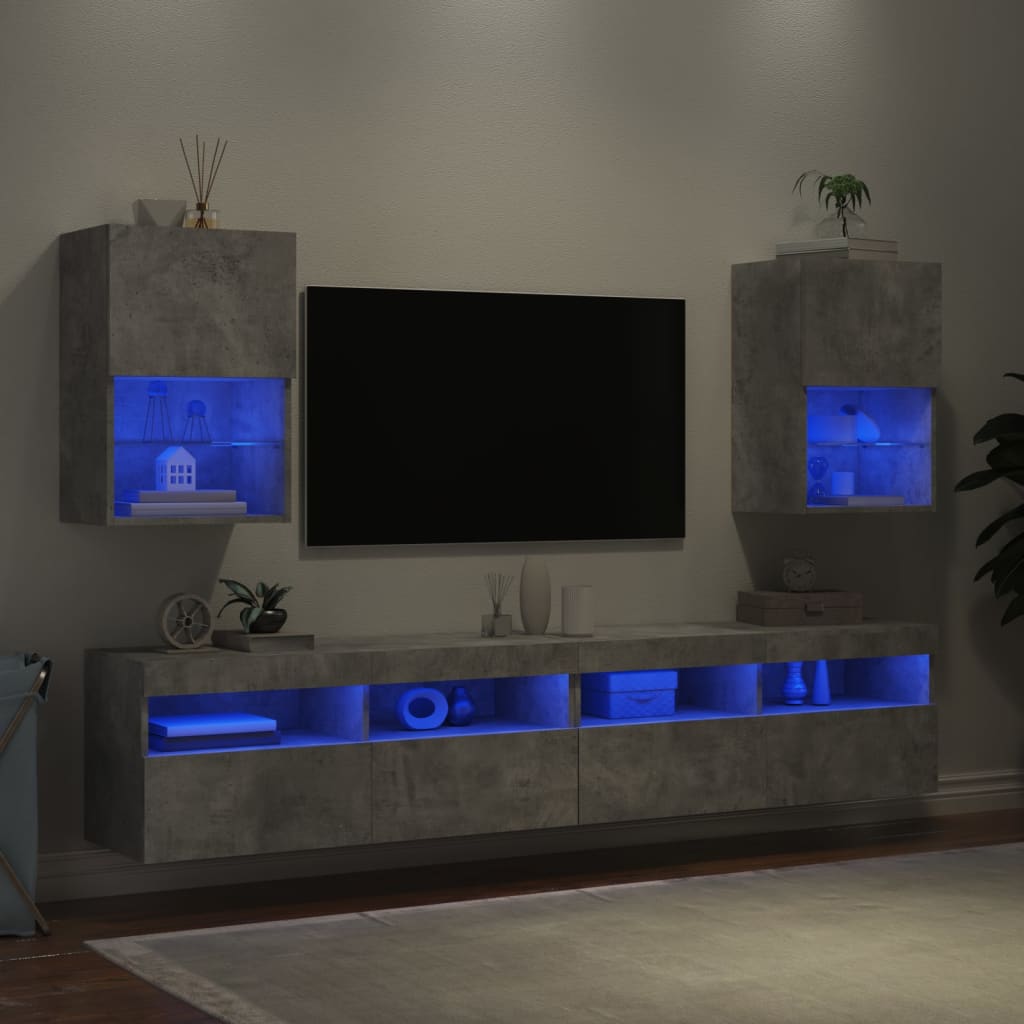 vidaXL Móveis de TV com luzes LED 2 pcs 40,5x30x60 cm cinzento cimento