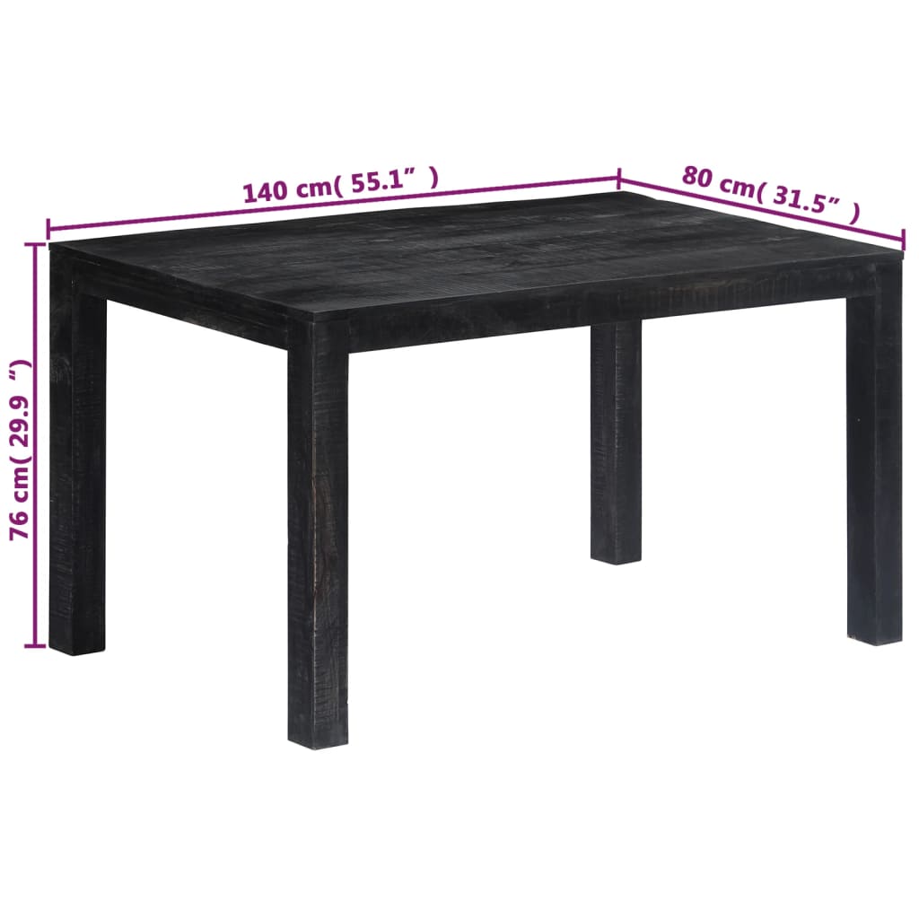 vidaXL Mesa de jantar 140x80x76 cm madeira de mangueira maciça preto