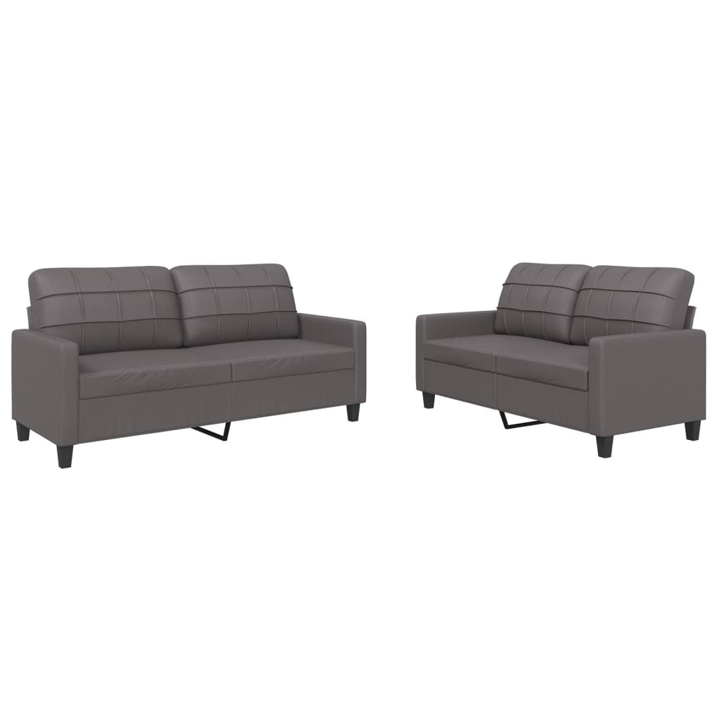 vidaXL 2 pcs conjunto de sofás c/ almofadões couro artificial cinzento