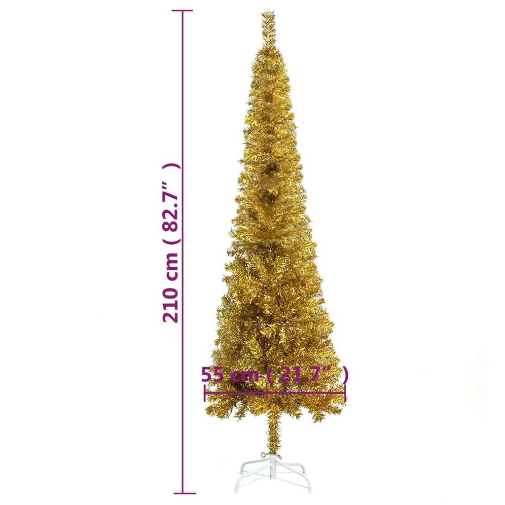 vidaXL Árvore de Natal pré-iluminada fina com bolas 210 cm dourado