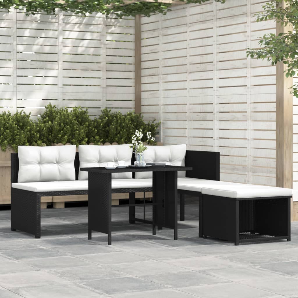 vidaXL 4 pcs conjunto lounge para jardim vime PE preto