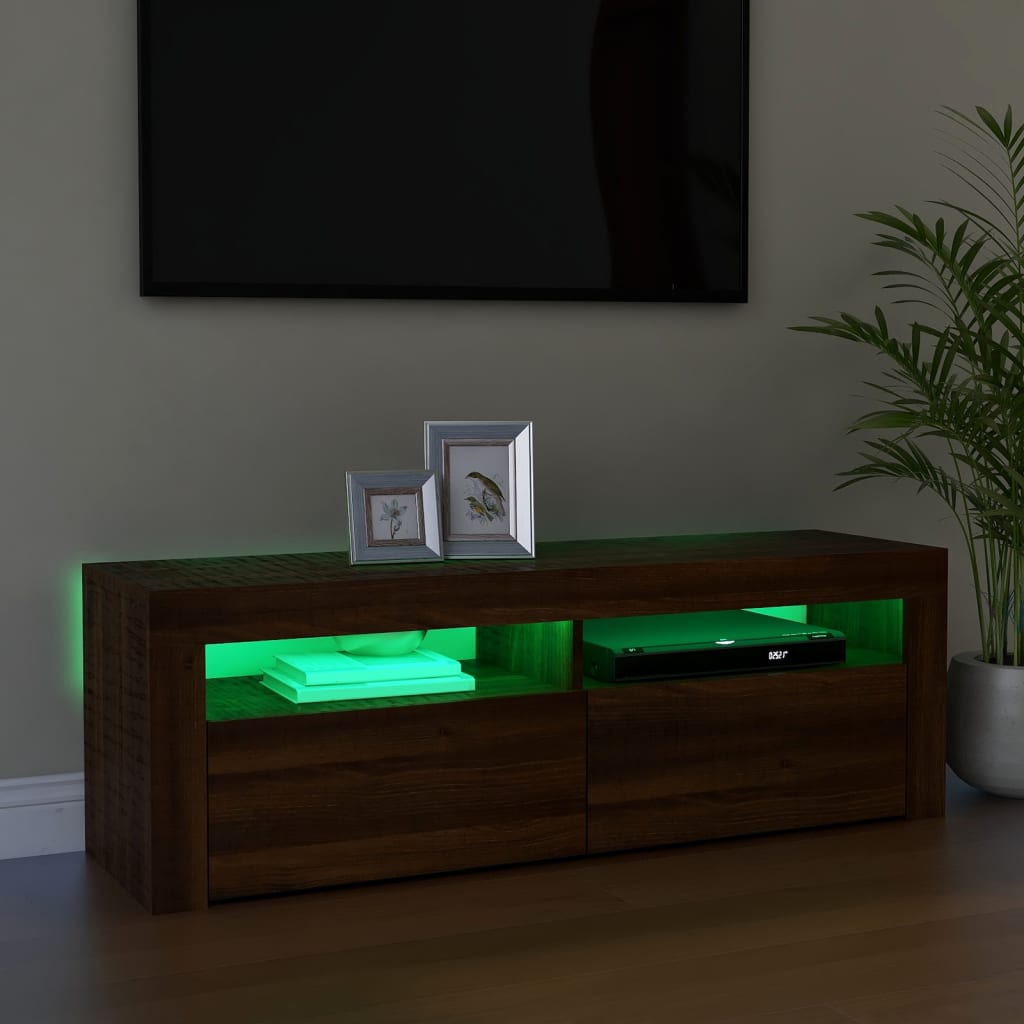 vidaXL Móvel de TV com luzes LED 120x35x40 cm cor carvalho castanho