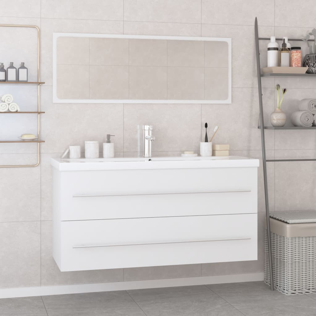 vidaXL Conjunto de móveis casa de banho derivados de madeira branco