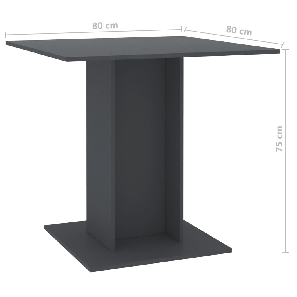 vidaXL Mesa de jantar 80x80x75 cm contraplacado cinzento