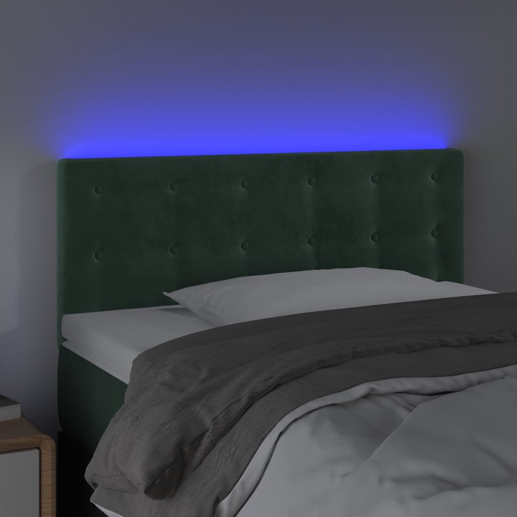 vidaXL Cabeceira de cama c/ luzes LED veludo 80x5x78/88cm verde-escuro