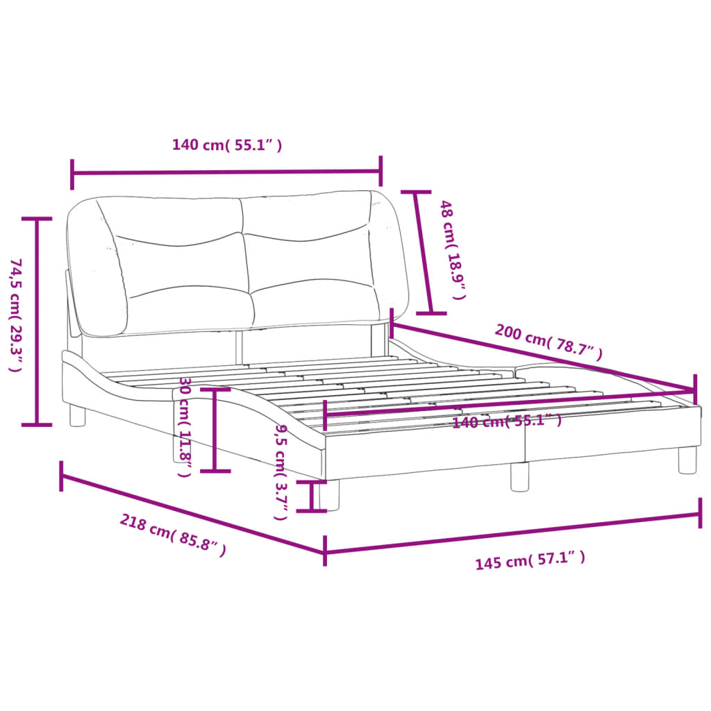 vidaXL Estrutura de cama c/ cabeceira 140x200 cm tecido cor creme