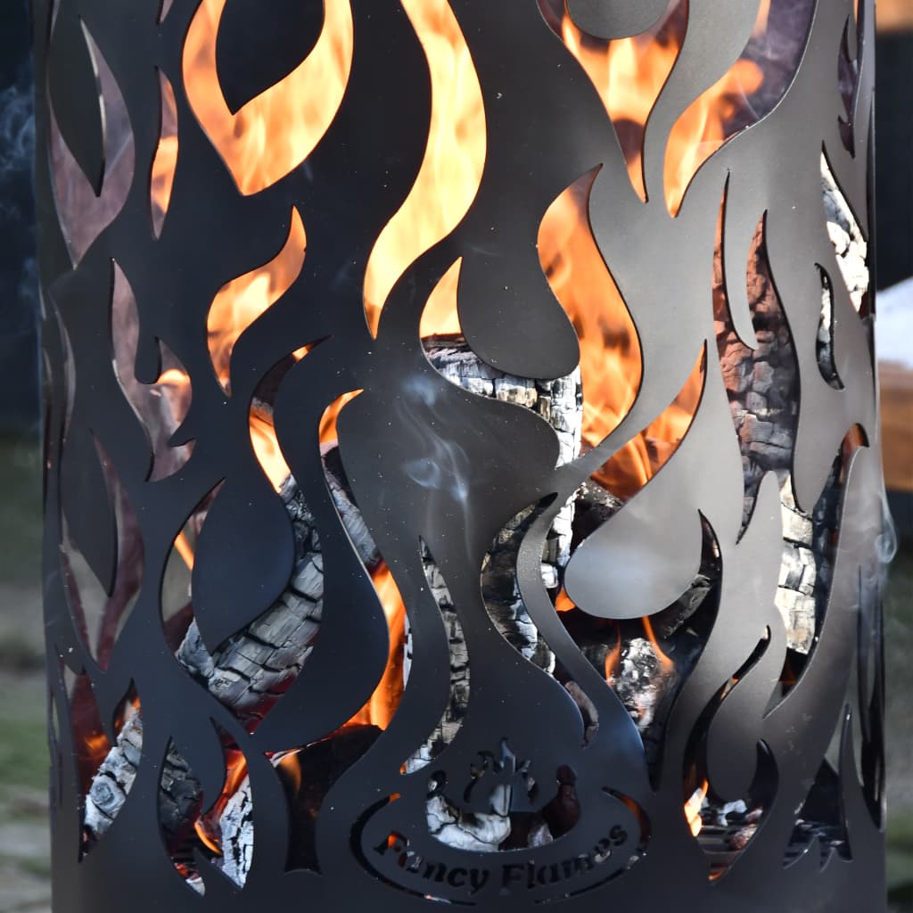 Esschert Design Tambor combustão Flames aço carbono preto FF408