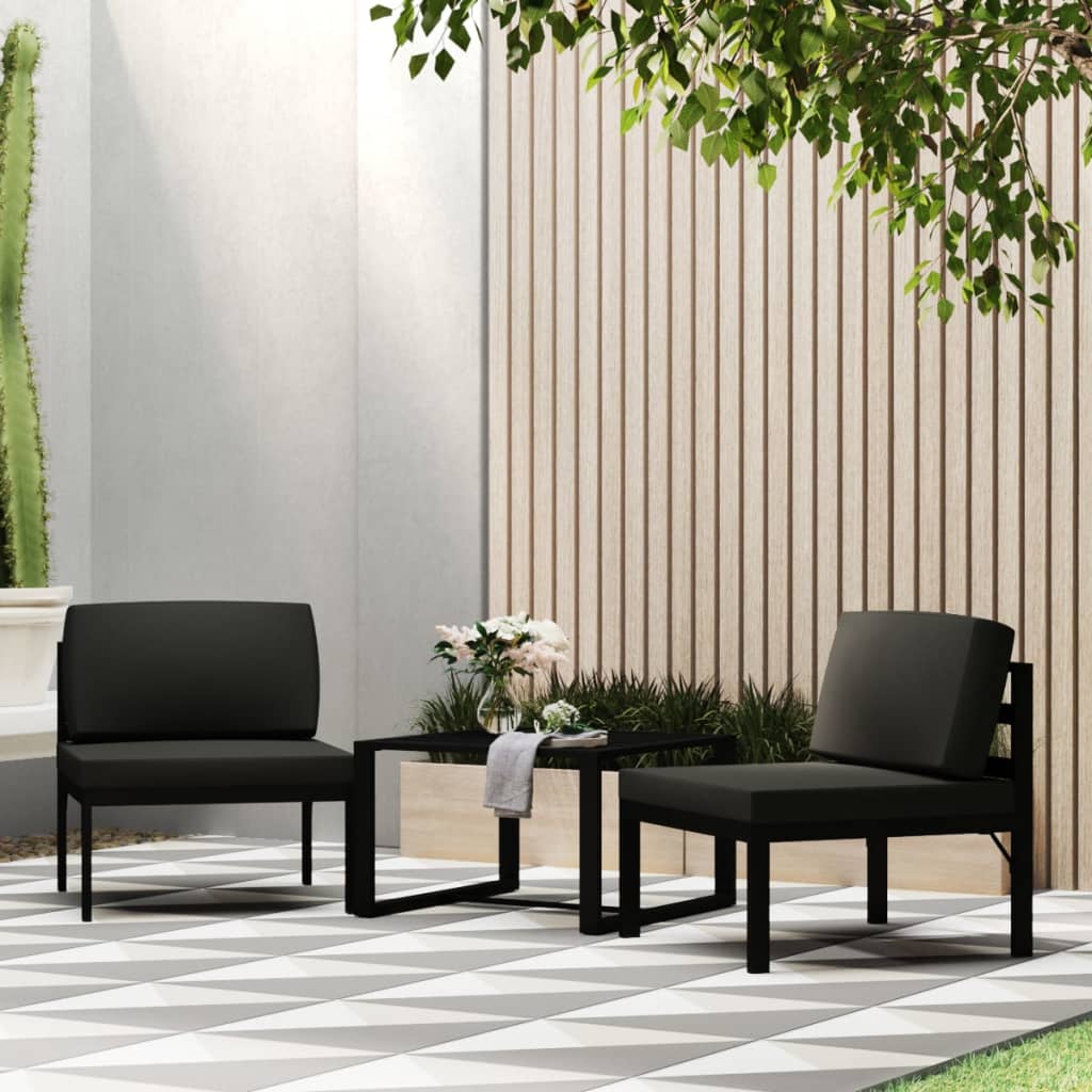 vidaXL 3 pcs conjunto sofá jardim com almofadões alumínio antracite