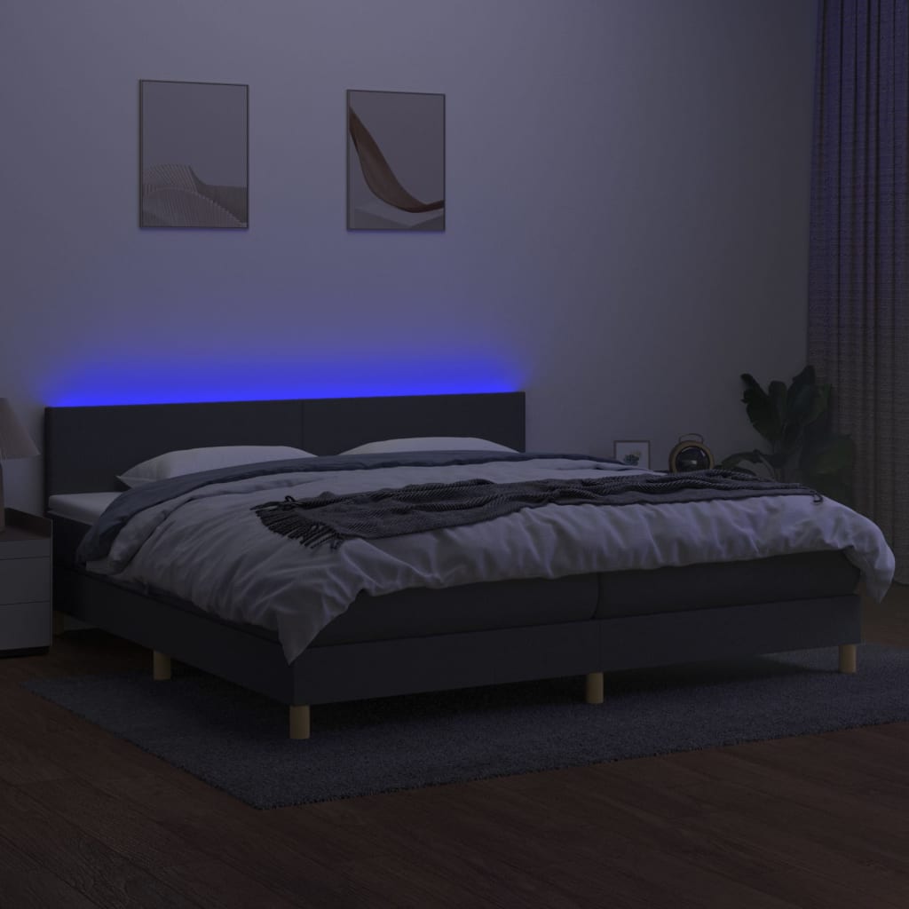 vidaXL Cama box spring c/ colchão e LED 200x200 cm tecido cinza-escuro