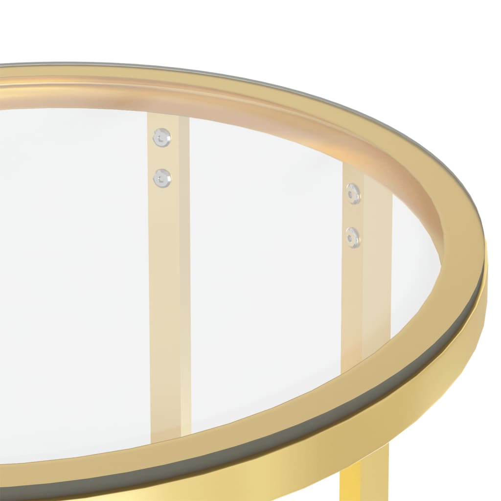 vidaXL Mesa de apoio dourada e vidro temperado transparente 45 cm