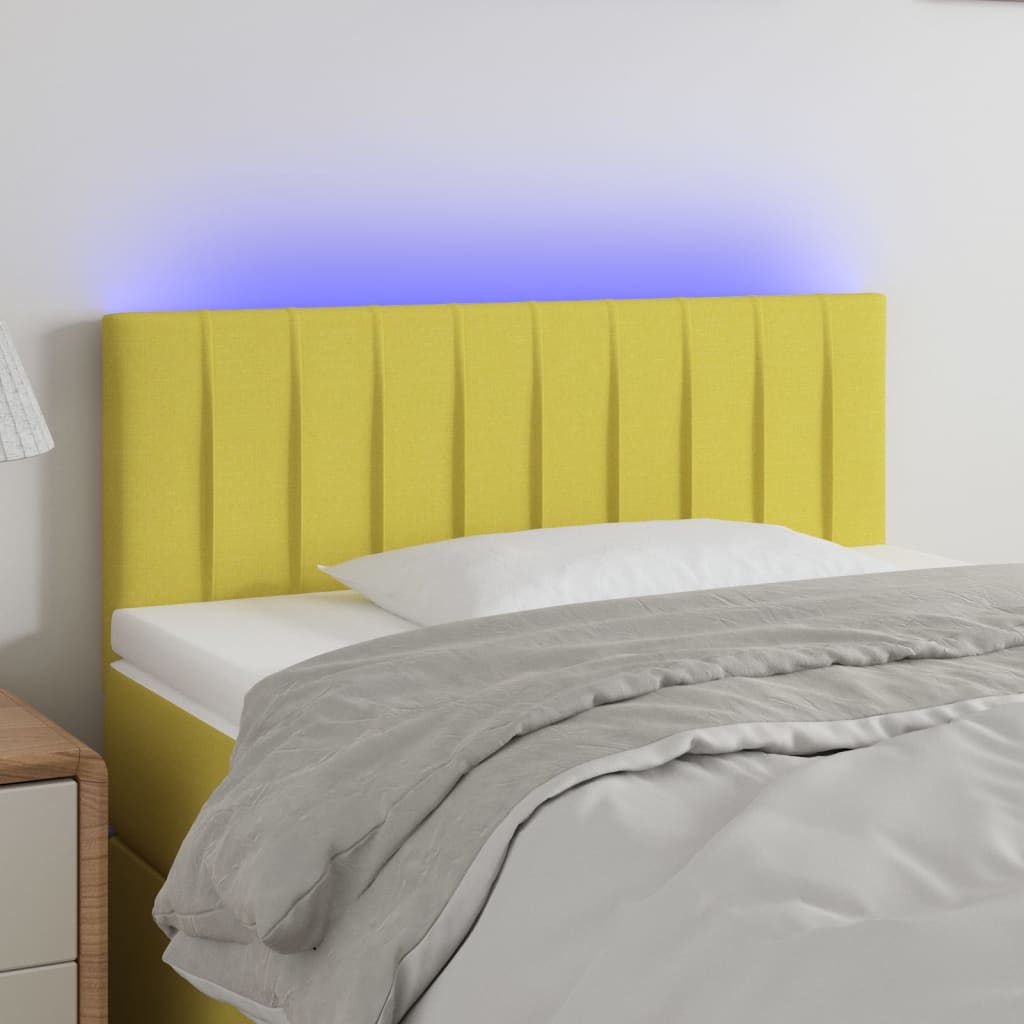 vidaXL Cabeceira de cama c/ luzes LED tecido 80x5x78/88 cm verde