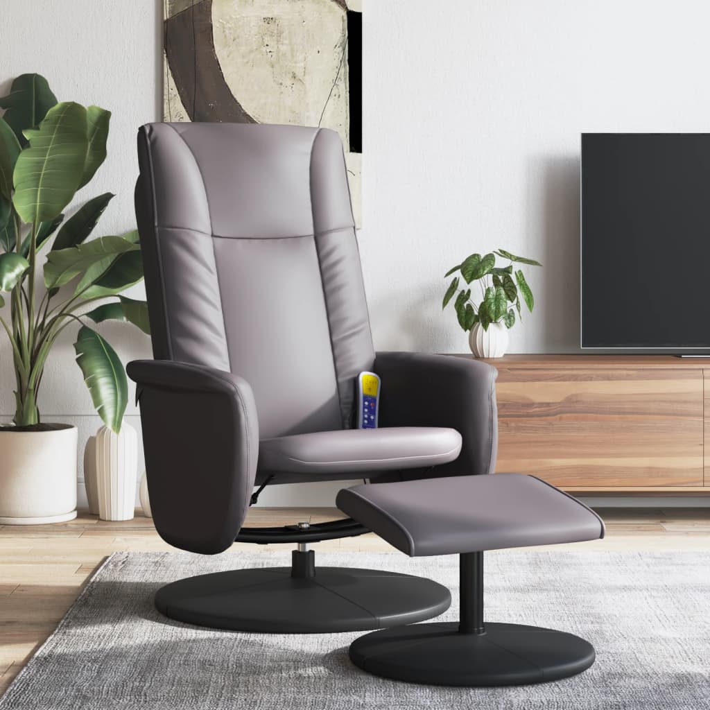 vidaXL Cadeira massagens reclinável c/ apoio pés couro artif. cinzento