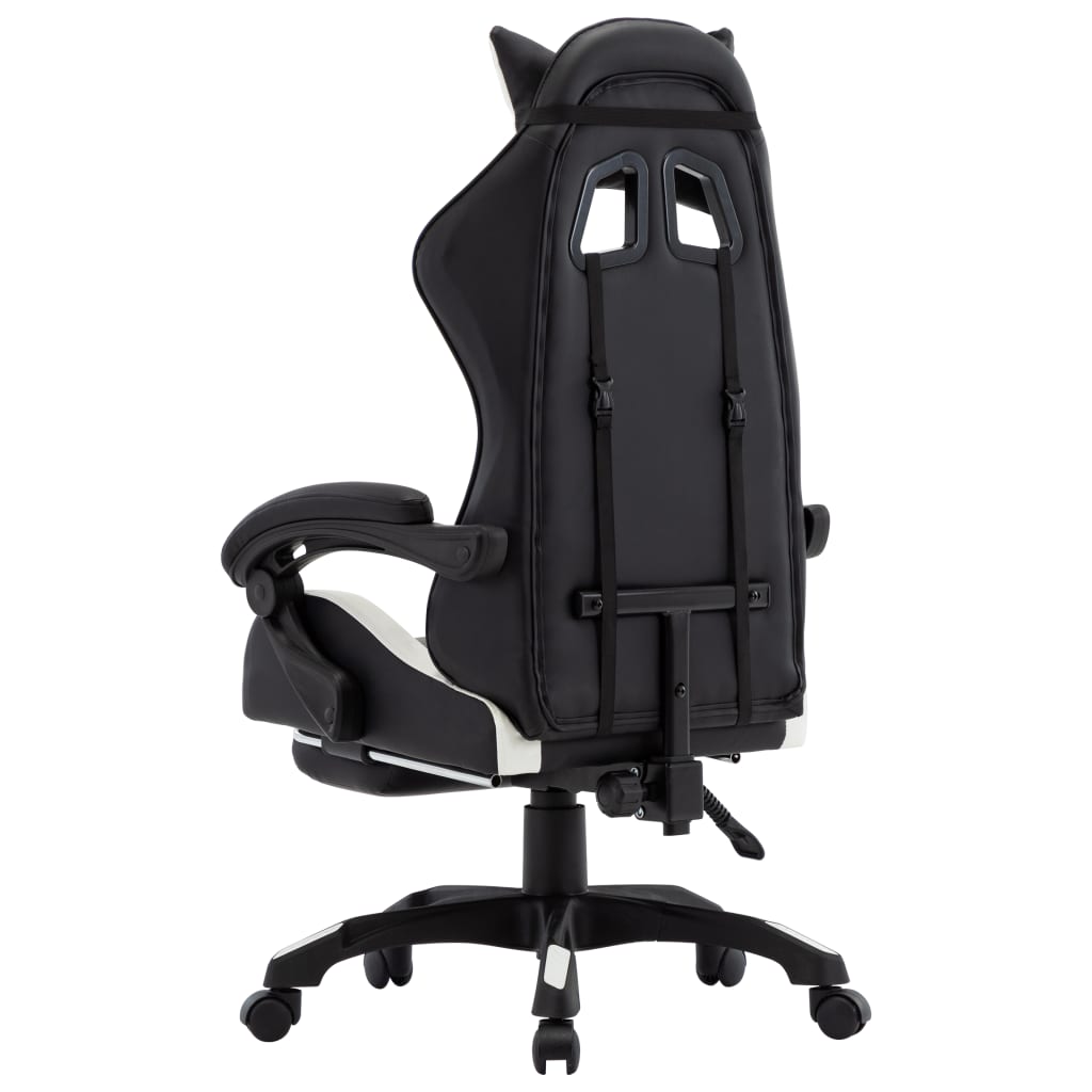 vidaXL Cadeira estilo corrida c/ apoio pés couro artif. branco/preto