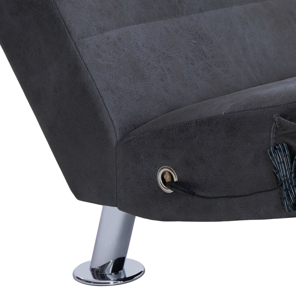 vidaXL Chaise longue de massagem c/ almofada camurça artif. cinzento