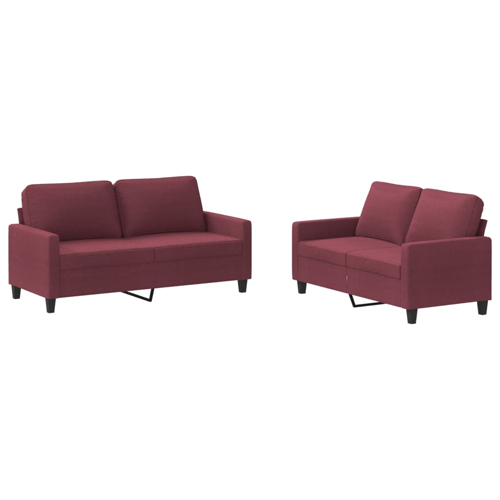 vidaXL 2 pcs conjunto de sofás com almofadões tecido vermelho tinto