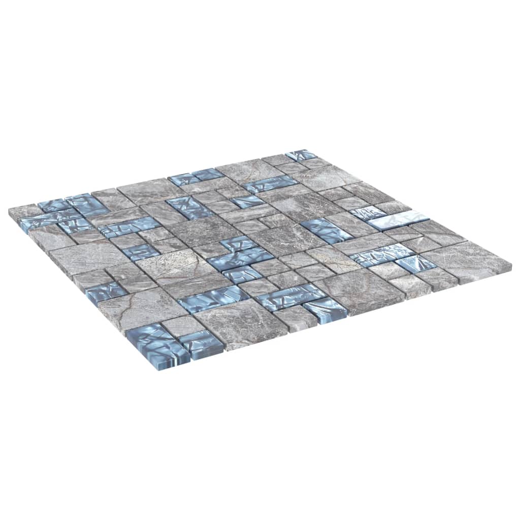vidaXL Ladrilhos mosaico 22 pcs 30x30cm vidro cinzento e azul