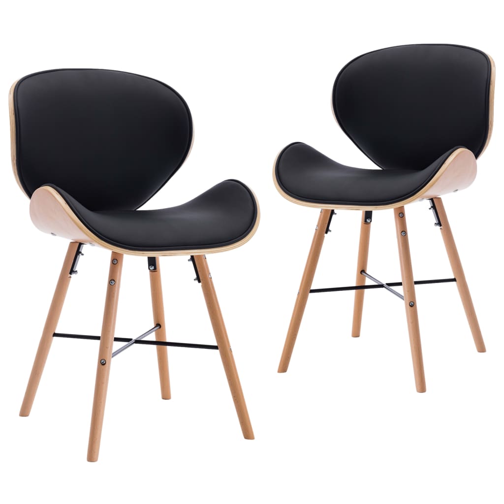 vidaXL Cadeiras de jantar 2 pcs couro artificial preto madeira curvada