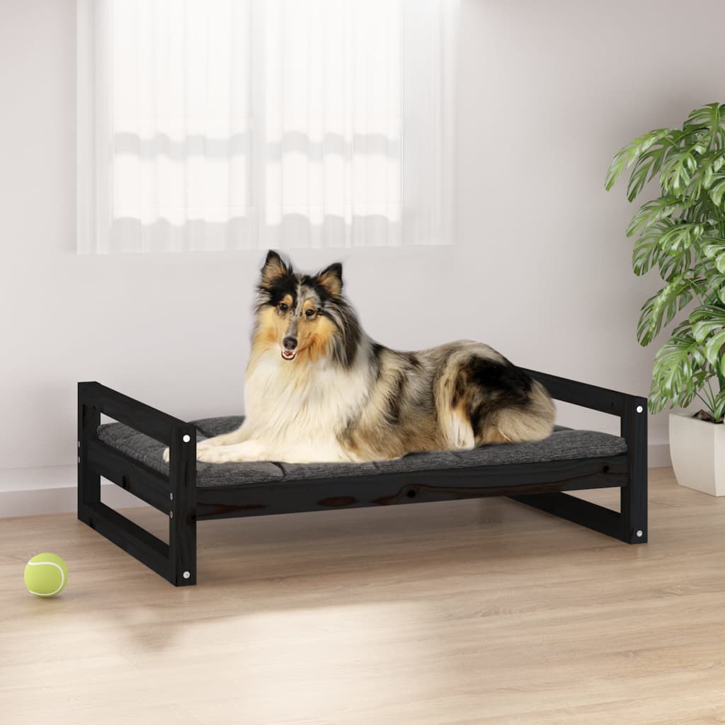 vidaXL Cama para cães 95,5x65,5x28 cm madeira de pinho maciça preto