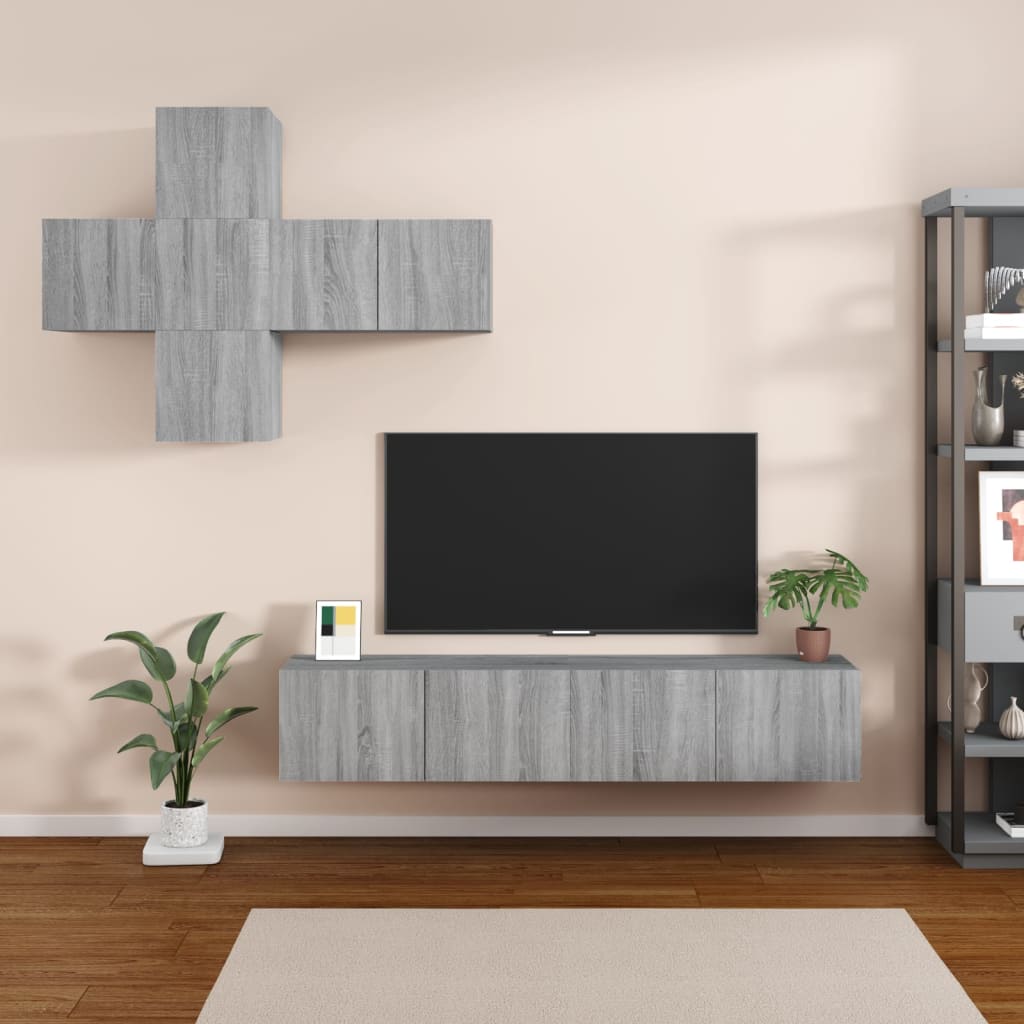 vidaXL 7 pcs conjunto móveis TV derivados de madeira cinzento cimento