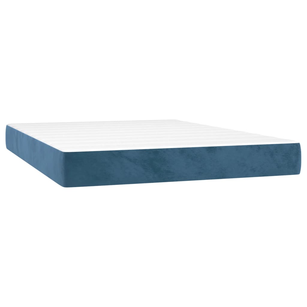 vidaXL Cama box spring c/ colchão/LED 140x200 cm veludo azul-escuro