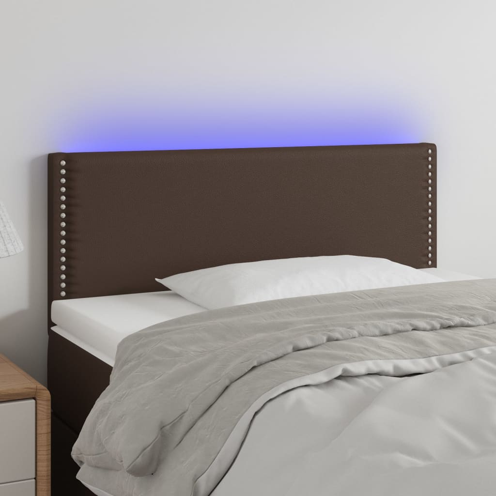 vidaXL Cabeceira de cama c/ LED 80x5x78/88cm couro artificial castanho