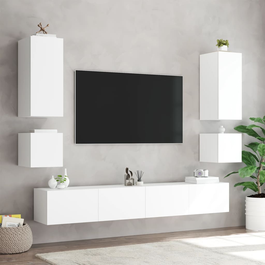 vidaXL 6 pcs móveis de parede para TV com luzes LED branco