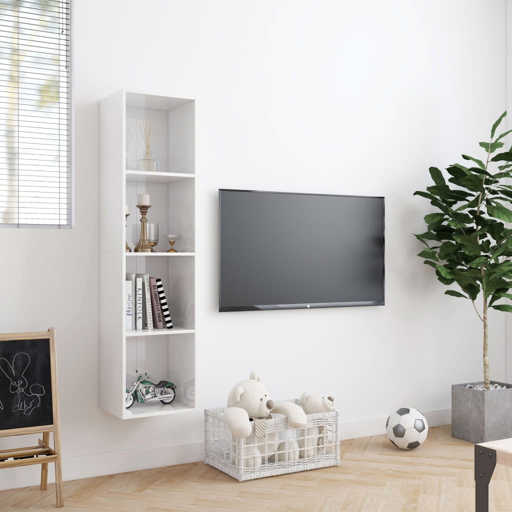 vidaXL Estante/móvel de TV 143x30x36 cm contraplacado branco brilhante
