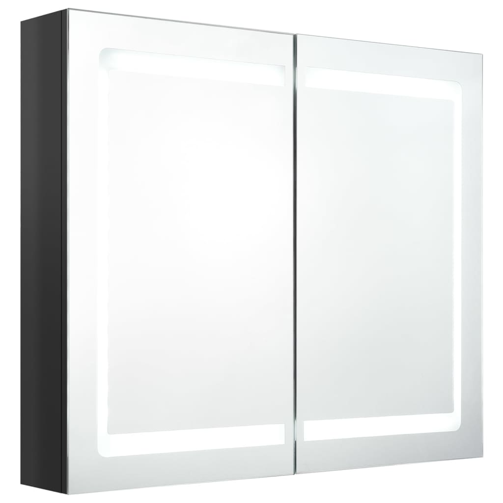vidaXL Armário espelhado casa de banho LED 80x12x68 cm preto brilhante