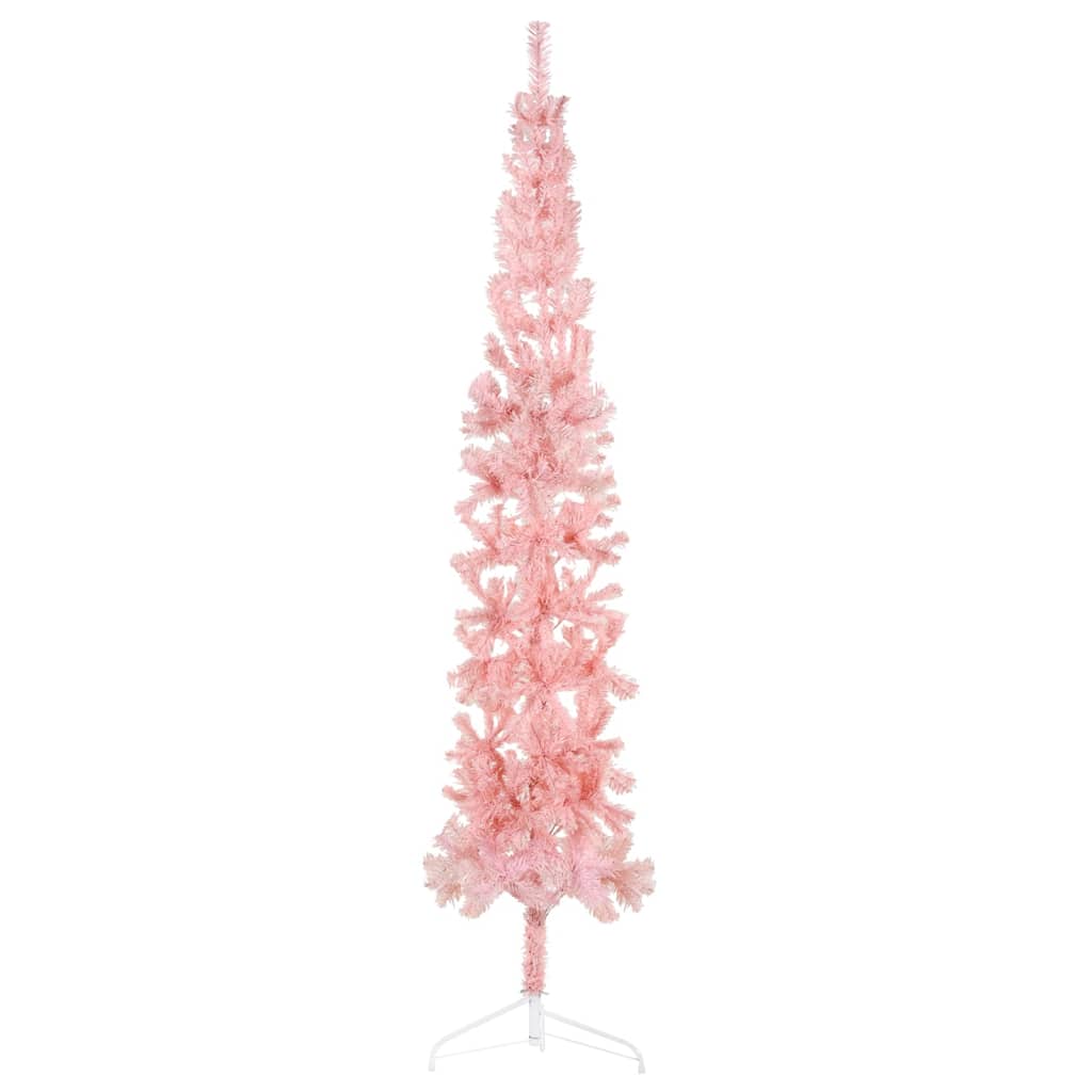 vidaXL Meia árvore de Natal fina com suporte 240 cm rosa