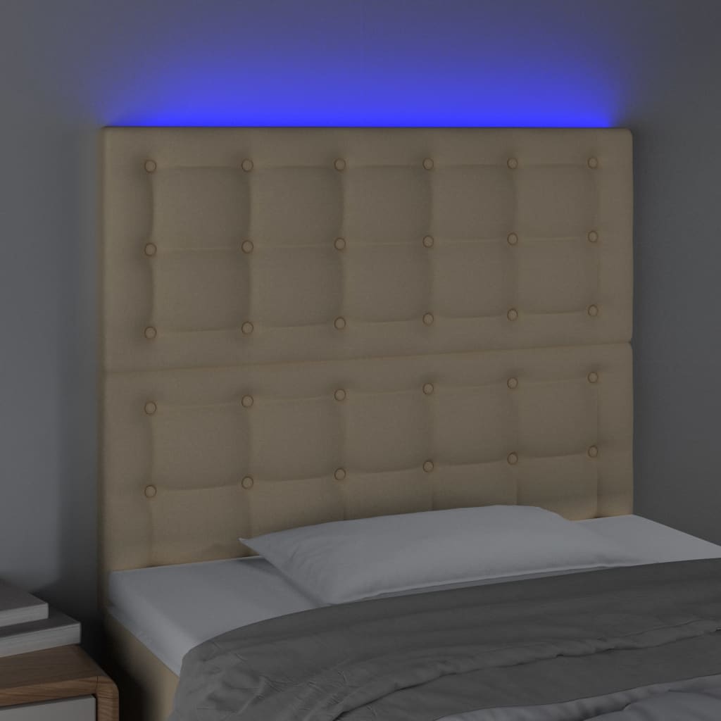 vidaXL Cabeceira de cama c/ LED tecido 90x5x118/128cm crème
