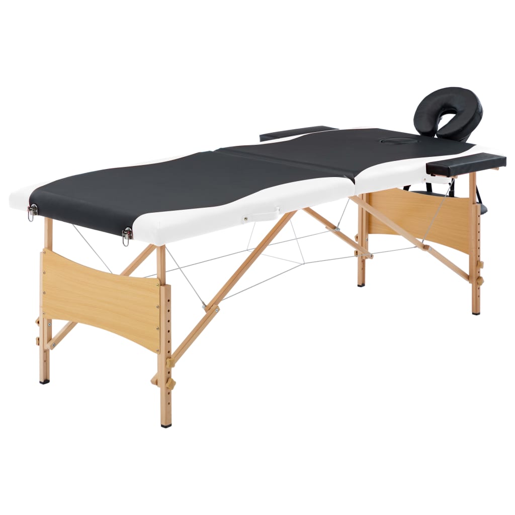 vidaXL Mesa de massagens dobrável 2 zonas madeira branco