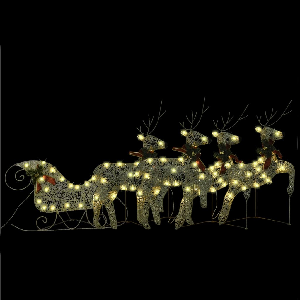 vidaXL Decoração Natal renas/trenó de exterior 100 luzes LED dourado