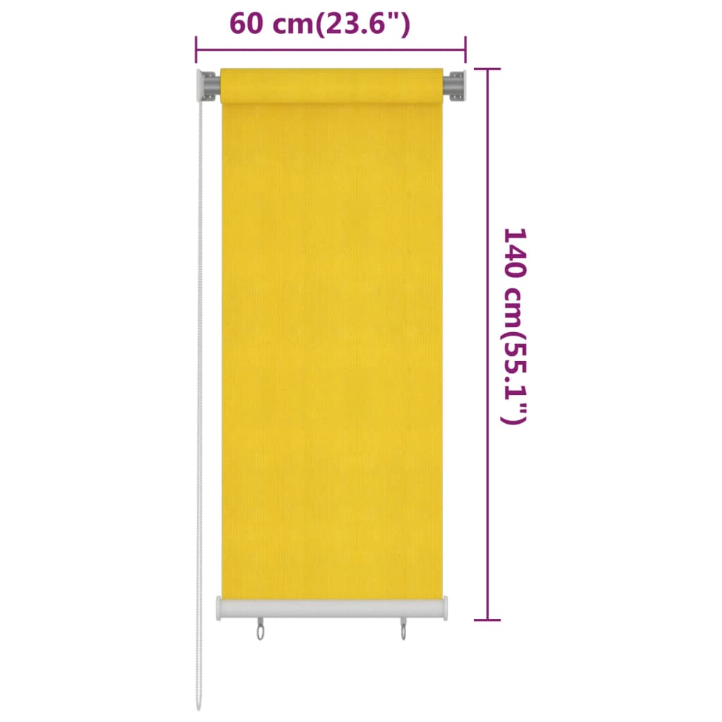 vidaXL Estore de rolo para exterior PEAD 60x140 cm amarelo