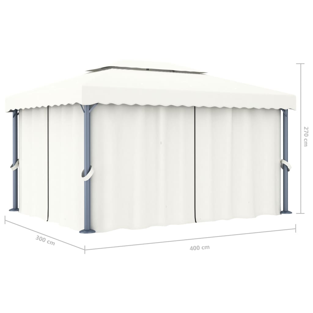 vidaXL Gazebo com cortinas e cordões de luzes LED 4x3 m branco nata