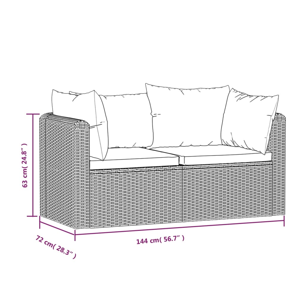 vidaXL 2 pcs conjunto sofás de jardim c/ almofadões vime PE preto