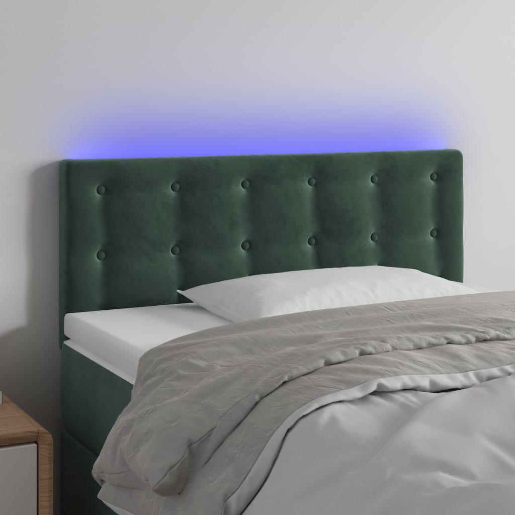 vidaXL Cabeceira de cama c/ luzes LED veludo 80x5x78/88cm verde-escuro