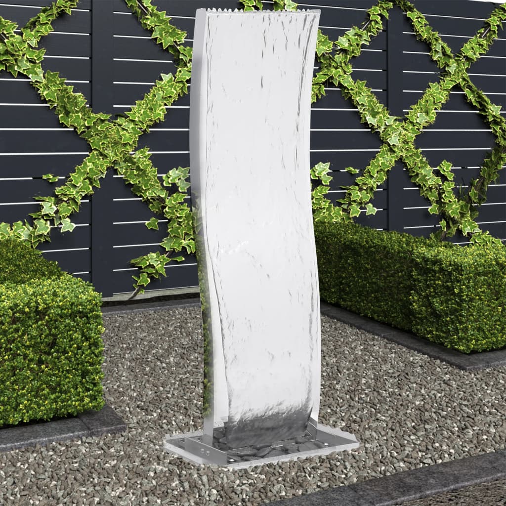 vidaXL Fonte de jardim com bomba curvada 130 cm aço inoxidável