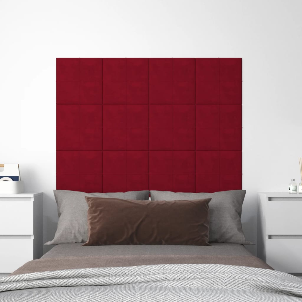 vidaXL Painel parede 12 pcs 30x30 cm veludo 1,08 m² vermelho tinto