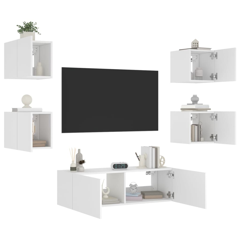 vidaXL 5 pcs móveis de parede para TV com luzes LED branco