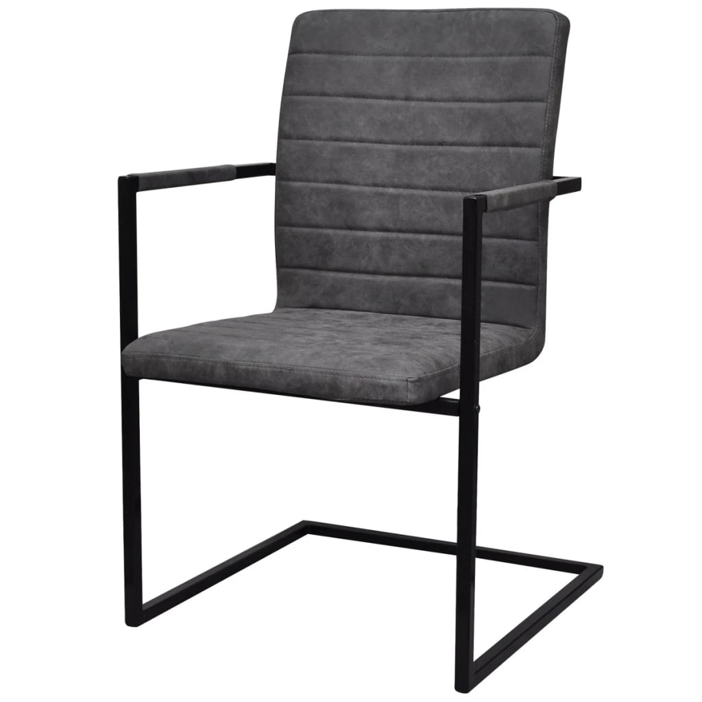 vidaXL Cadeiras de jantar cantilever 2 pcs couro artificial cinzento
