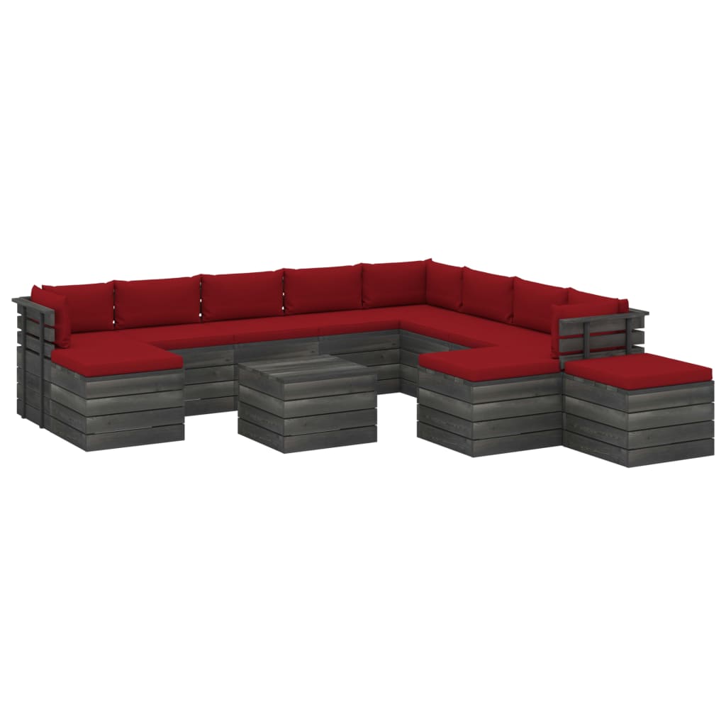vidaXL 12 pcs conjunto lounge de paletes com almofadões pinho maciço