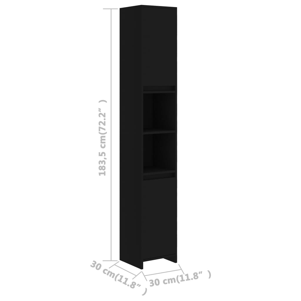 vidaXL Armário de casa de banho 30x30x183,5 cm contraplacado preto