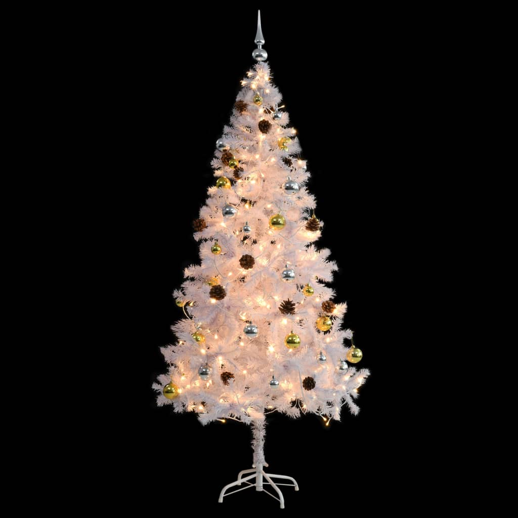 vidaXL Árvore de Natal artificial pré-iluminada enfeites 180cm branco