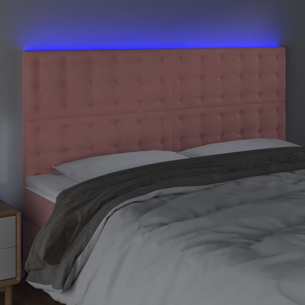 vidaXL Cabeceira de cama c/ luzes LED veludo 200x5x118/128 cm rosa