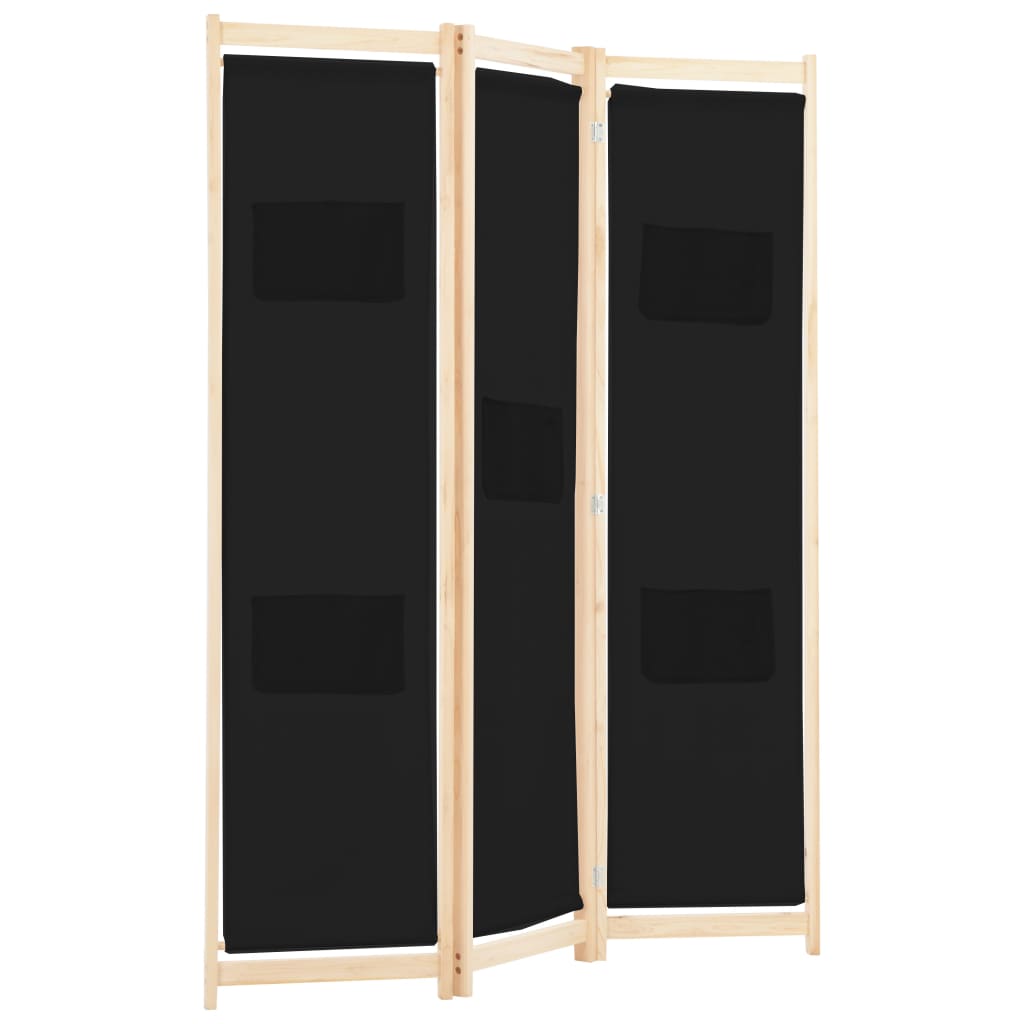 vidaXL Divisória de quarto com 3 painéis 120x170x4 cm tecido preto