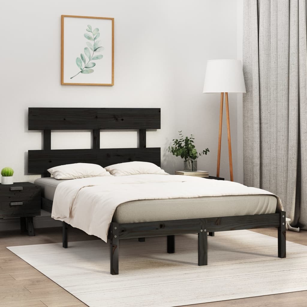 vidaXL Estrutura de cama casal 135x190 cm madeira maciça preto